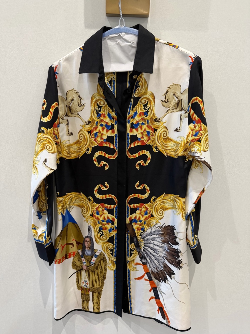 Versace Black, Gold, Blue Baroque Print Shirt